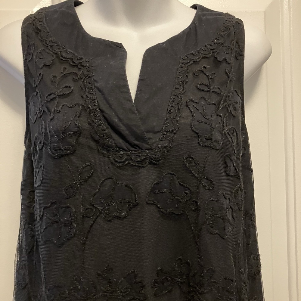 Gretchen Scott Sz XS Sleeveless Embroidered Black Dress Women's